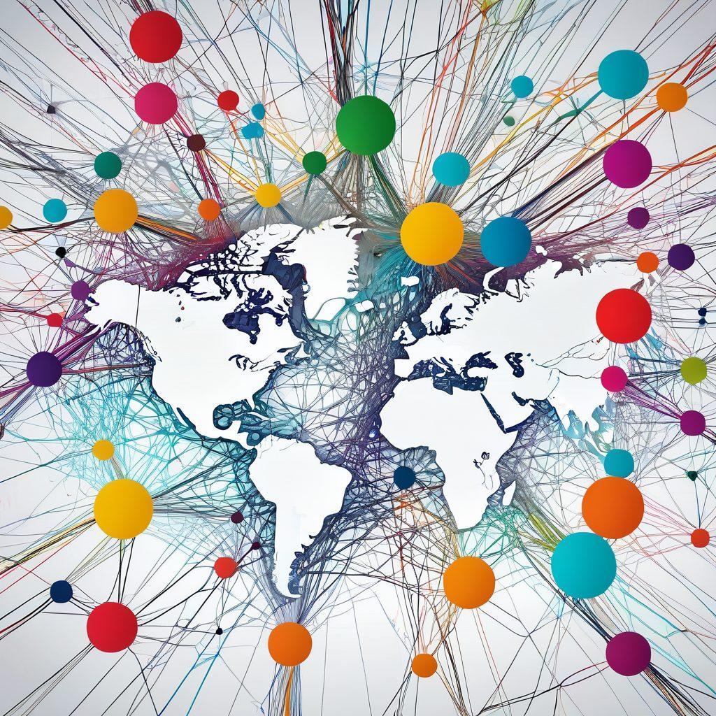 A vibrant digital landscape featuring interconnected hubs symbolizing blogs, with diverse bloggers collaborating and sharing ideas, surrounded by colorful nodes representing community engagement. Include a glowing network of lines connecting each hub, representing the digital connections in a thriving online environment. Evoke a sense of excitement and collaboration with bright colors and imaginative designs. super-realistic. vibrant colors. white background.